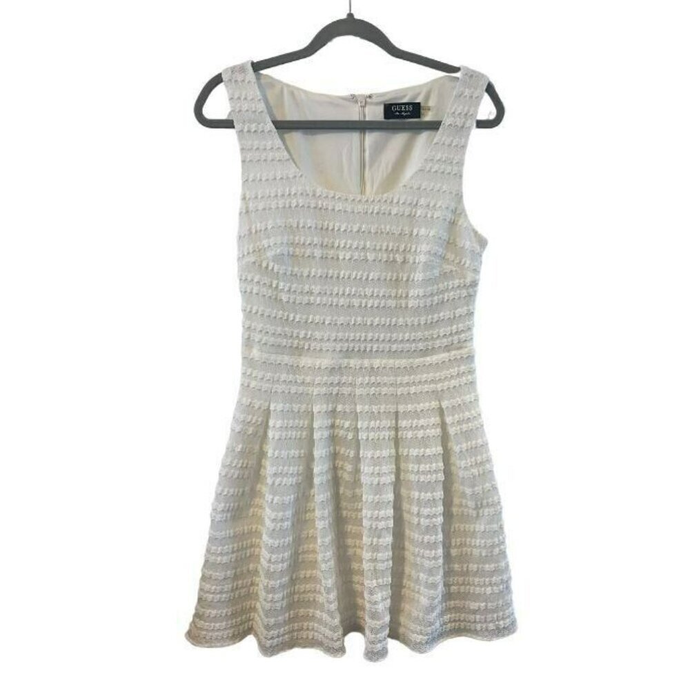 Guess Women's Crochet Knit Lace Dress White 12 Fit Flare Sleeveless Cottagecore